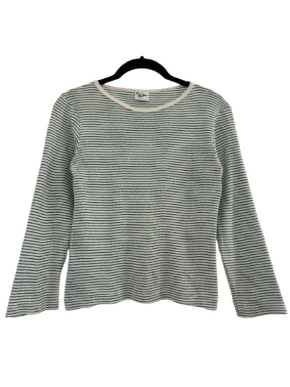 Robert P. Miller Green Cream Stripe Long Sleeve Tee Cotton Retro Shirt